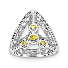 14k White Gold 1/2 carat Lab Grown Diamond VS/SI+ G+ and Lab Created Yellow Sapphire Triangle Complete Chain Slide Pendant