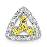 14k White Gold 1/2 carat Lab Grown Diamond VS/SI+ G+ and Lab Created Yellow Sapphire Triangle Complete Chain Slide Pendant