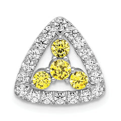 14k White Gold 1/2 carat Lab Grown Diamond VS/SI+ G+ and Lab Created Yellow Sapphire Triangle Complete Chain Slide Pendant