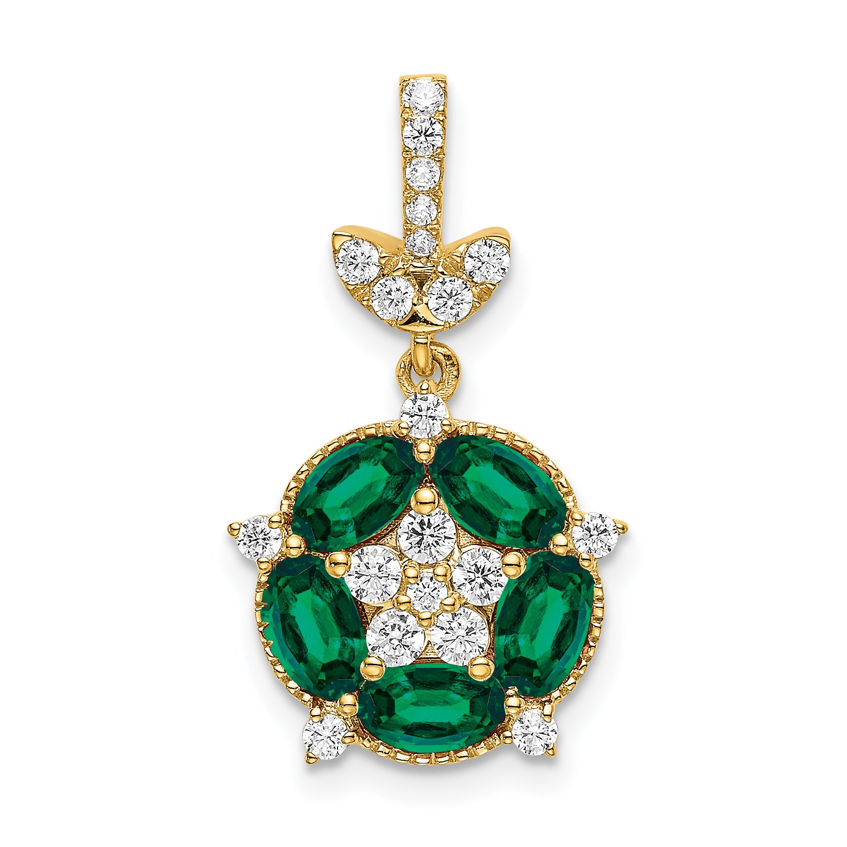 14k White Gold 1/3 carat Lab Grown Diamond VS/SI+ G+ and Lab Created Emerald Floral Pendant
