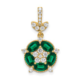 14k White Gold 1/3 carat Lab Grown Diamond VS/SI+ G+ and Lab Created Emerald Floral Pendant