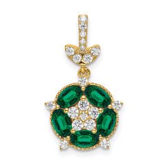 14k White Gold 1/3 carat Lab Grown Diamond VS/SI+ G+ and Lab Created Emerald Floral Pendant