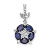 14k White Gold 1/3 carat Lab Grown Diamond VS/SI+ G+ and Lab Created Blue Sapphire Floral Pendant
