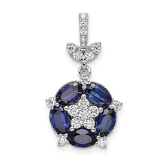 14k White Gold 1/3 carat Lab Grown Diamond VS/SI+ G+ and Lab Created Blue Sapphire Floral Pendant