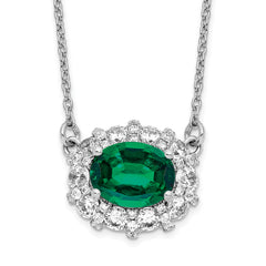 14k White Gold 1 carat Lab Grown Diamond VS/SI+ G+ and Created Emerald Complete 18 inch Necklace
