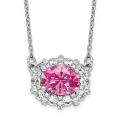 14k White Gold 1 carat Lab Grown Diamond VS/SI+ G+ and Created Pink Sapphire Complete 18 inch Necklace