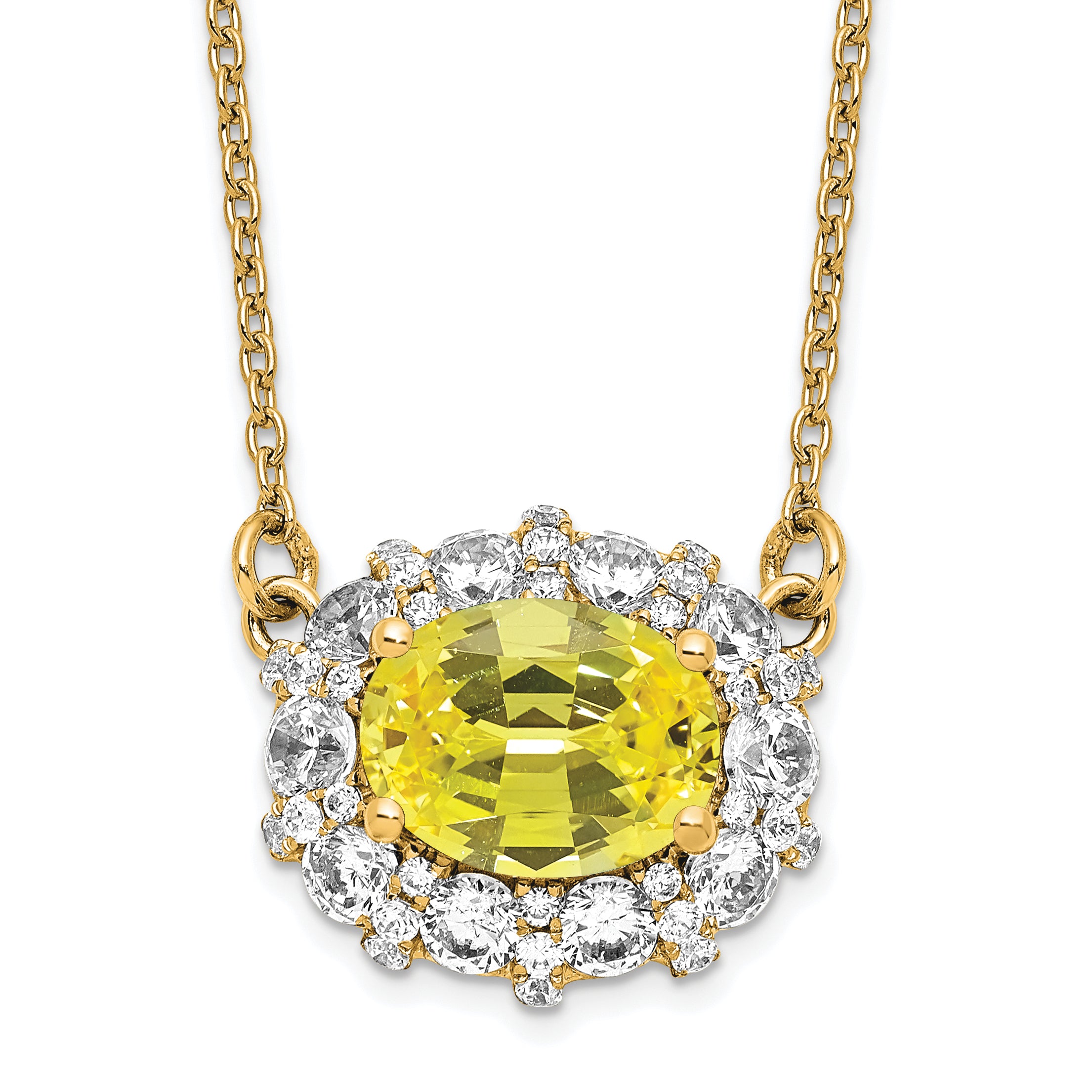 14k White Gold 1 carat Lab Grown Diamond VS/SI+ G+ and Created Yellow Sapphire Complete 18 inch Necklace