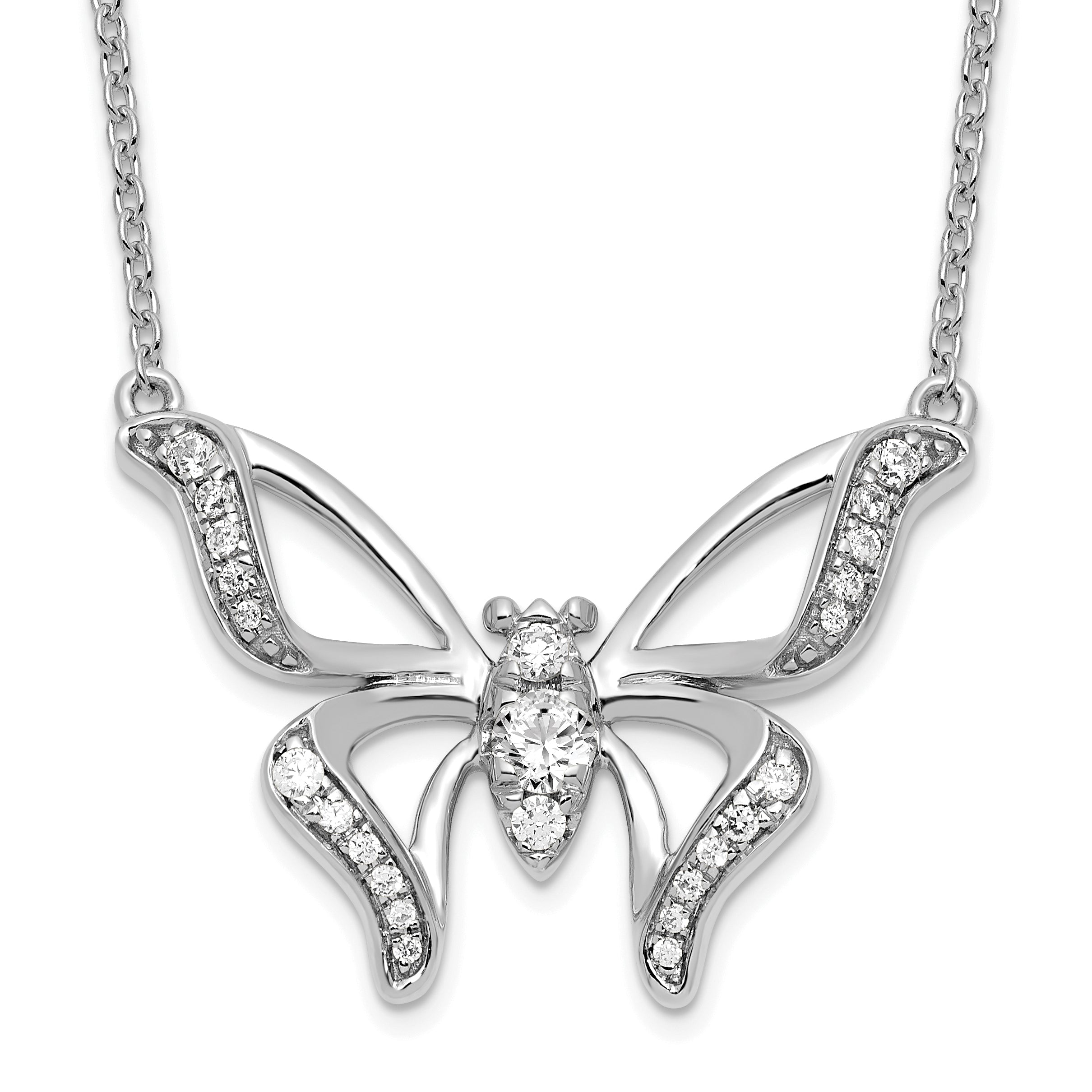 14k White Gold 1/4 carat Lab Grown Diamond VS/SI+ G+ 18 inch Butterfly Necklace