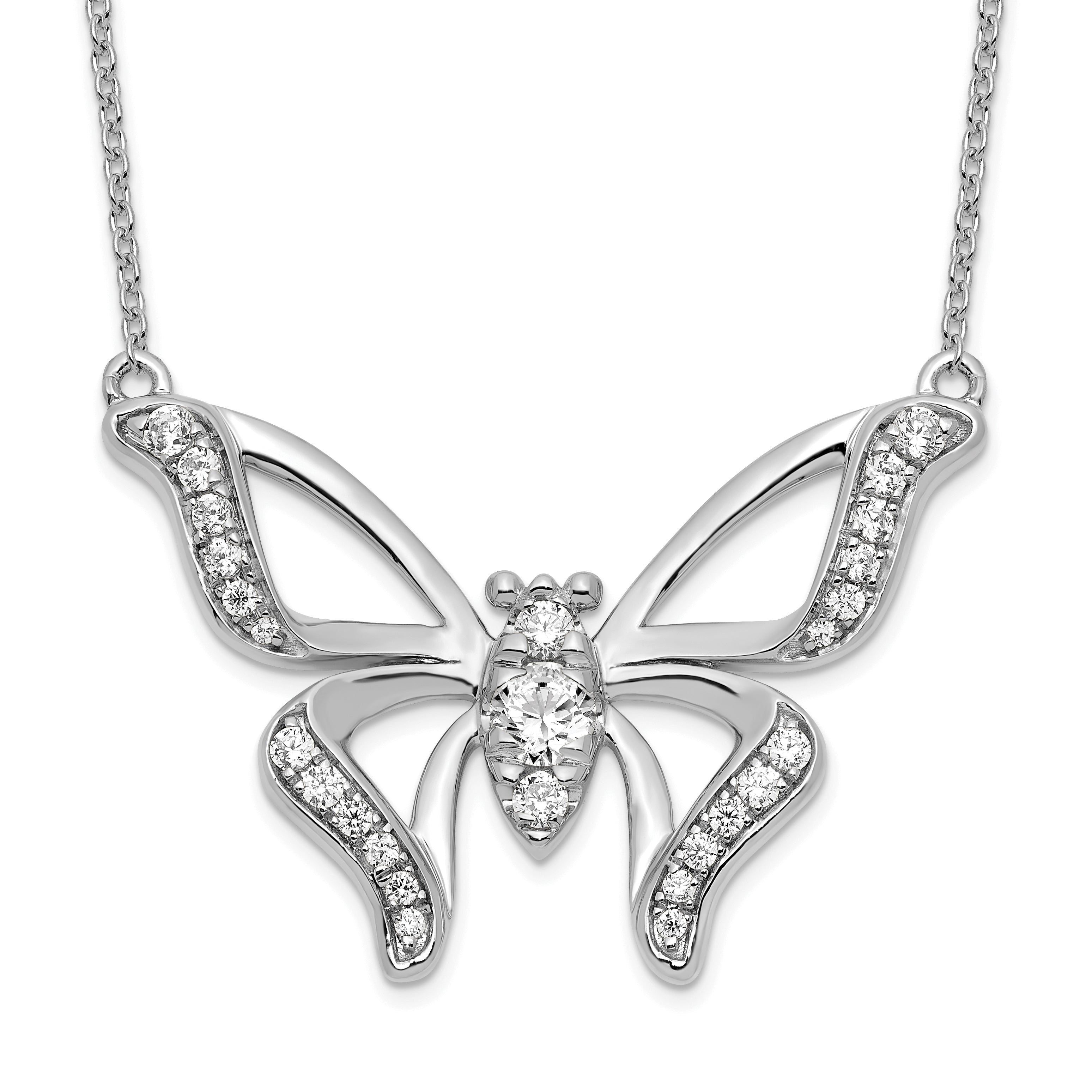 14k White Gold 3/8 carat Lab Grown Diamond VS/SI+ G+ 18 inch Butterfly Necklace