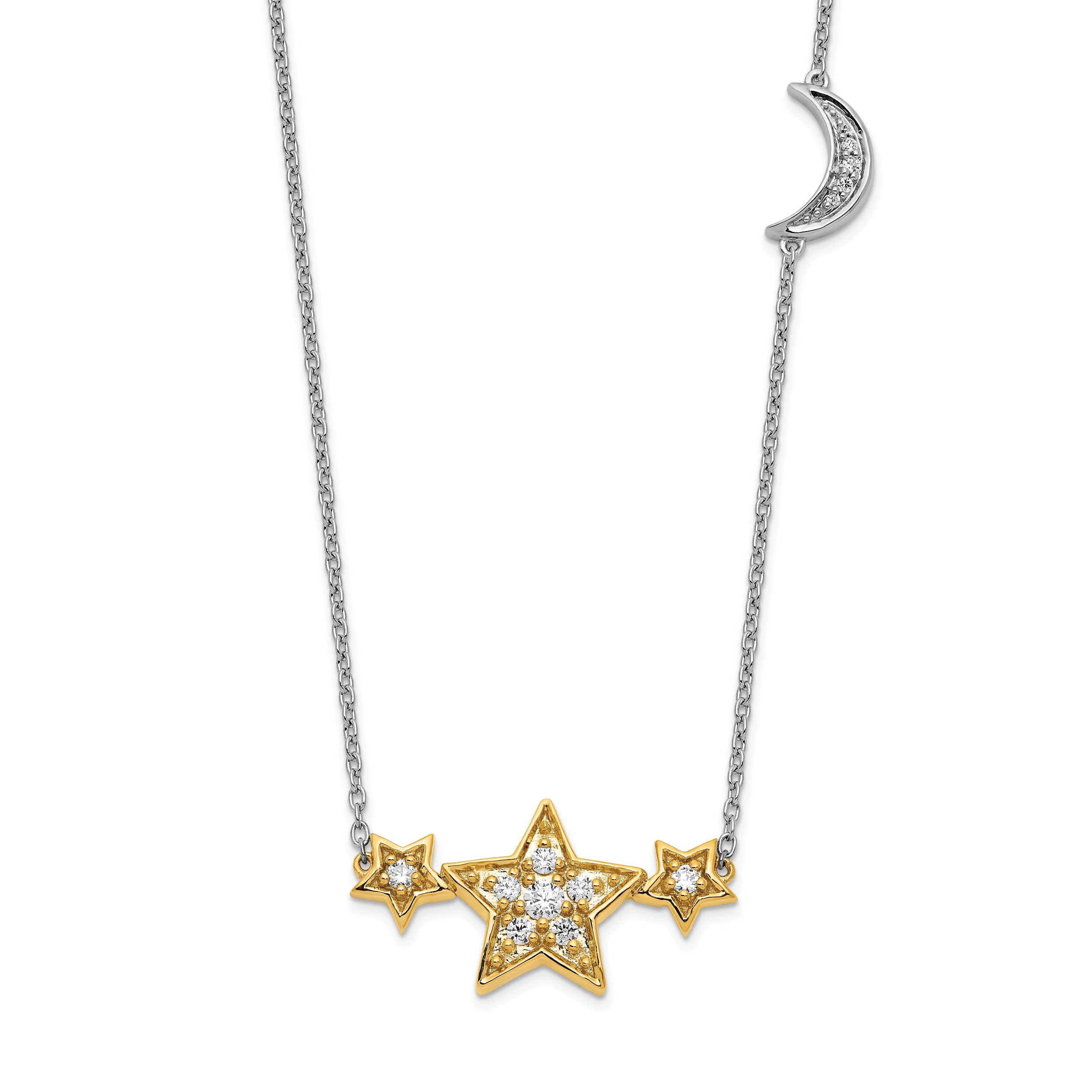 14k Two-tone 1/5 carat Lab Grown Diamond VS/SI+ G+ Complete Stars with Moon 18 inch Necklace