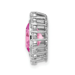 14k White Gold 1/2 carat Lab Grown Diamond VS/SI and Oval Lab Created Pink Sapphire Halo Chain Slide Pendant