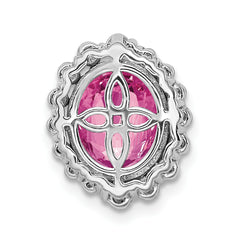 14k White Gold 1/2 carat Lab Grown Diamond VS/SI and Oval Lab Created Pink Sapphire Halo Chain Slide Pendant