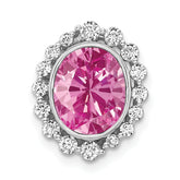 14k White Gold 1/2 carat Lab Grown Diamond VS/SI and Oval Lab Created Pink Sapphire Halo Chain Slide Pendant