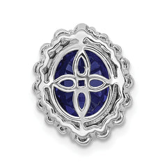 14k White Gold 1/2 carat Lab Grown Diamond VS/SI and Oval Lab Created Blue Sapphire Halo Chain Slide Pendant