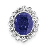 14k White Gold 1/2 carat Lab Grown Diamond VS/SI and Oval Lab Created Blue Sapphire Halo Chain Slide Pendant