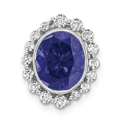14k White Gold 1/2 carat Lab Grown Diamond VS/SI and Oval Lab Created Blue Sapphire Halo Chain Slide Pendant