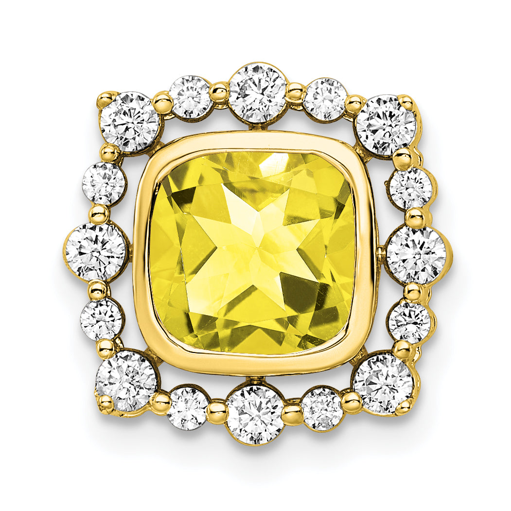 14k 1/2 carat Lab Grown Diamond VS/SI+ G+ and Lab Created Yellow Sapphire Square Chain Slide Pendant