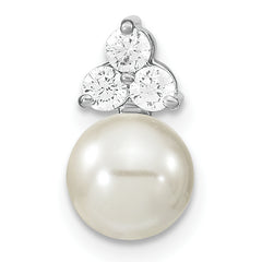 14K White Gold 1/5 carat Lab Grown Diamond VS/SI+ G+ and 7.00 mm Freshwater Cultured Pearl Chain Slide Pendant