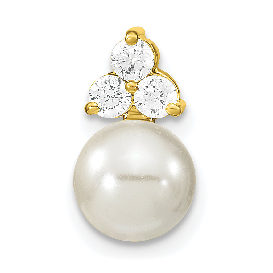 14K 1/5 carat Lab Grown Diamond VS/SI+ G+ and 7.00 mm Freshwater Cultured Pearl Chain Slide Pendant