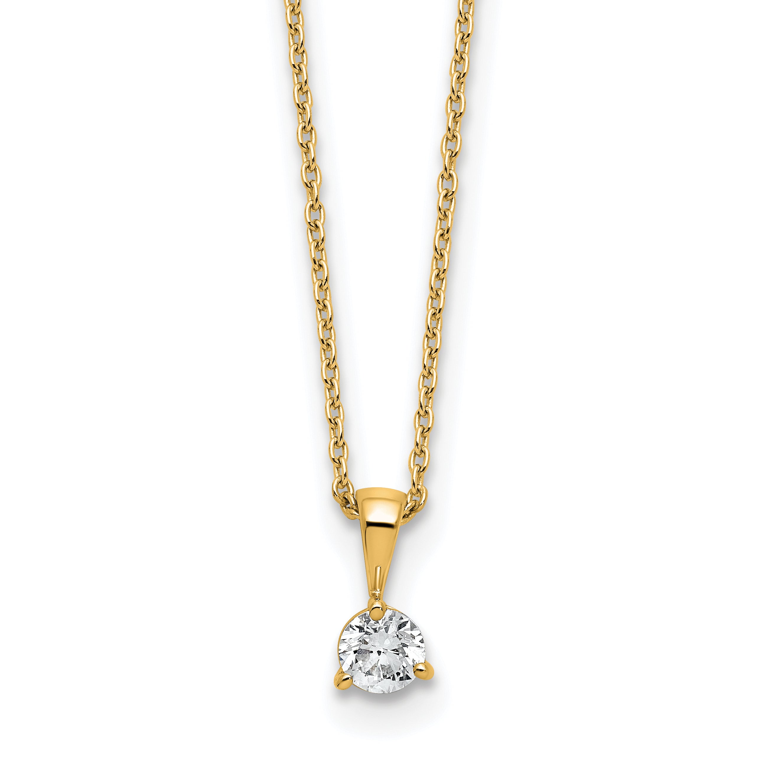 14k 1/4 carat Lab Grown Diamond VS/SI+ G+ Three Prong 18 inch Solitare Pendant Necklace