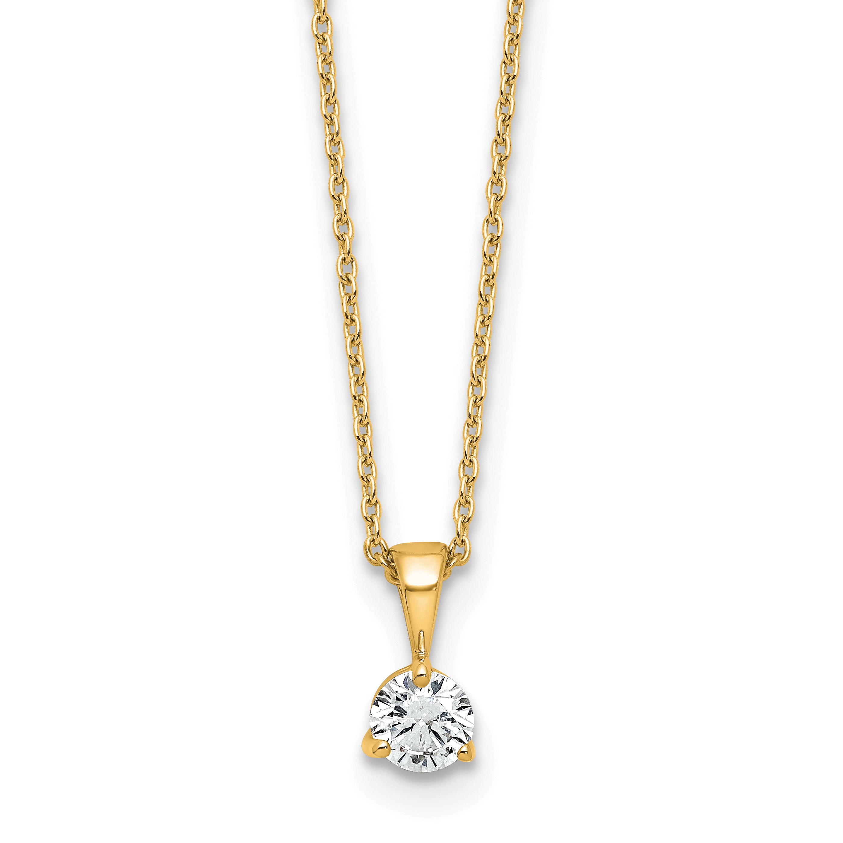 14k 1/3 carat Lab Grown Diamond VS/SI+ G+ Three Prong 18 inch Solitare Pendant Necklace