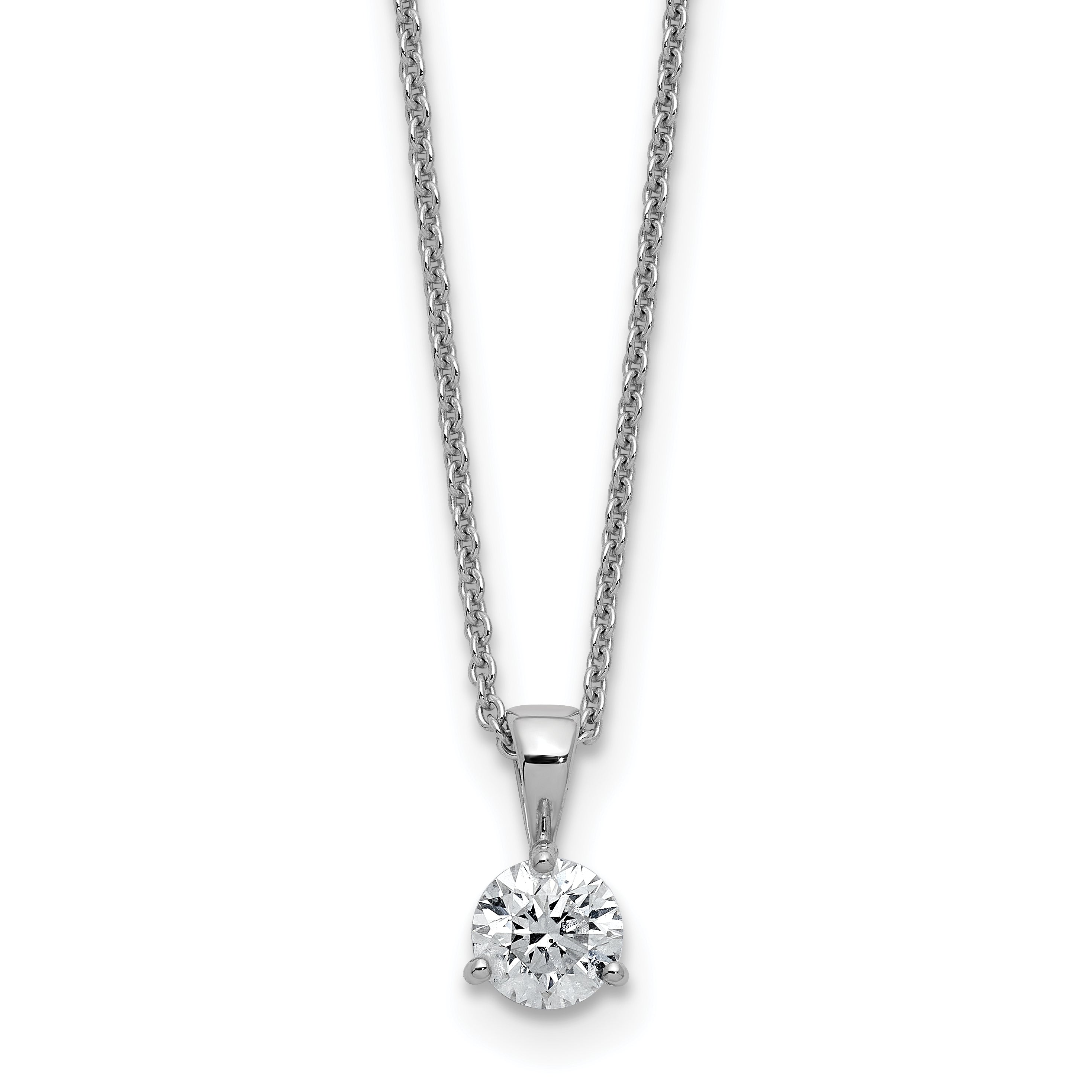 14k White Gold 1/5 carat Lab Grown Diamond VS/SI+ G+ Three Prong Complete 18 inch Solitare Pendant Necklace