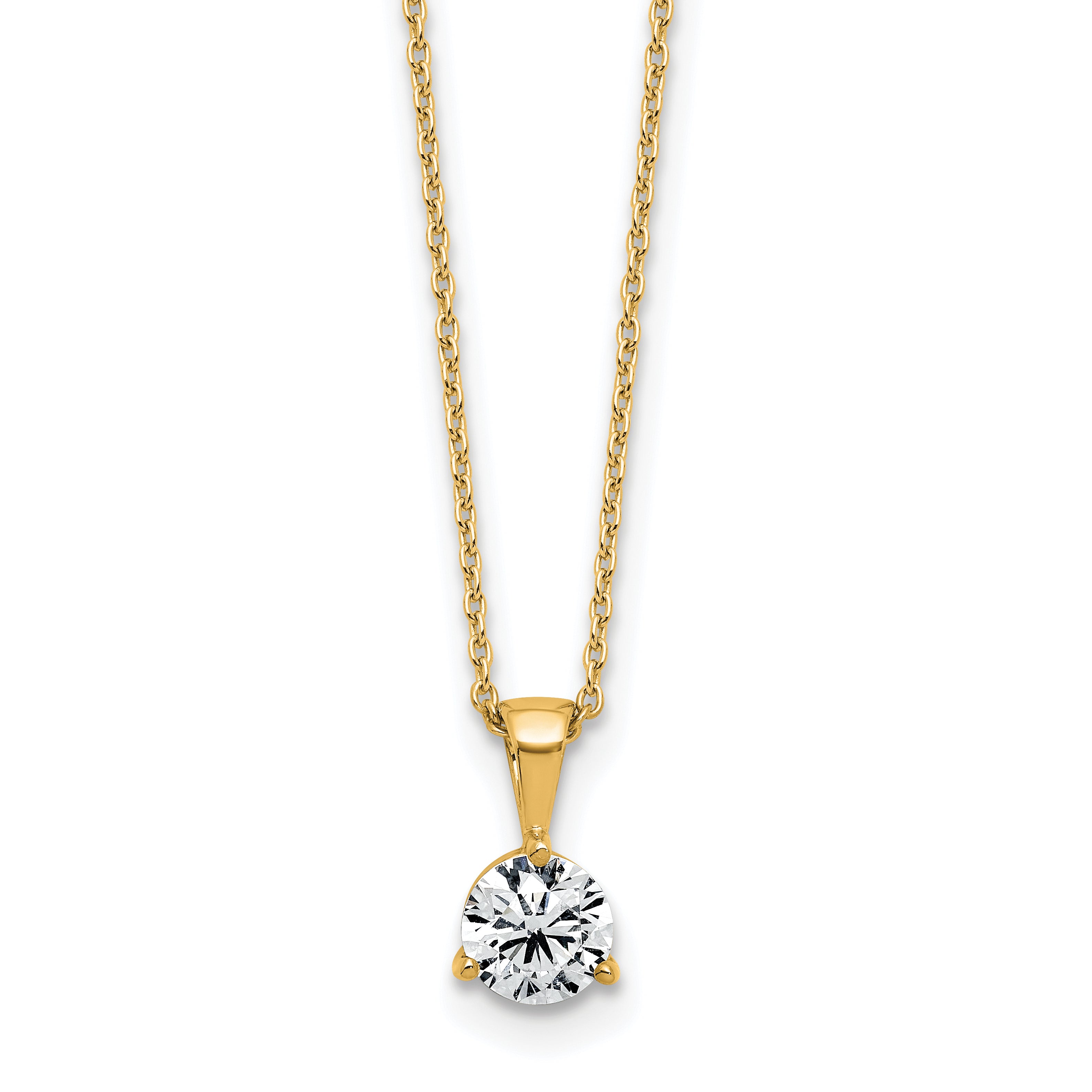 14k 1 carat Lab Grown Diamond VS/SI+ G+ Three Prong 18 inch Solitare Pendant Necklace