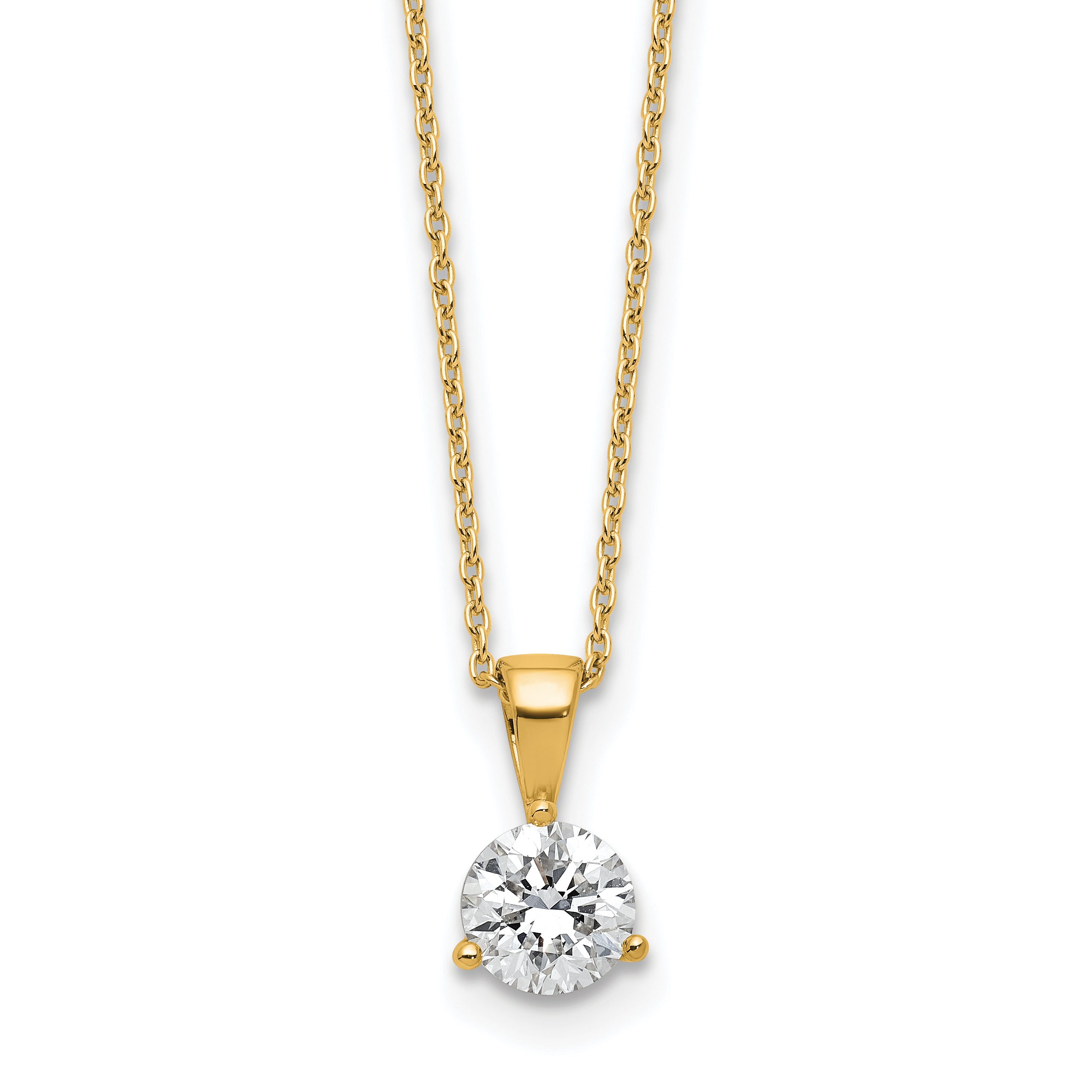 14k 7/8 carat Lab Grown Diamond VS/SI+ G+ Three Prong 18 inch Solitare Pendant Necklace