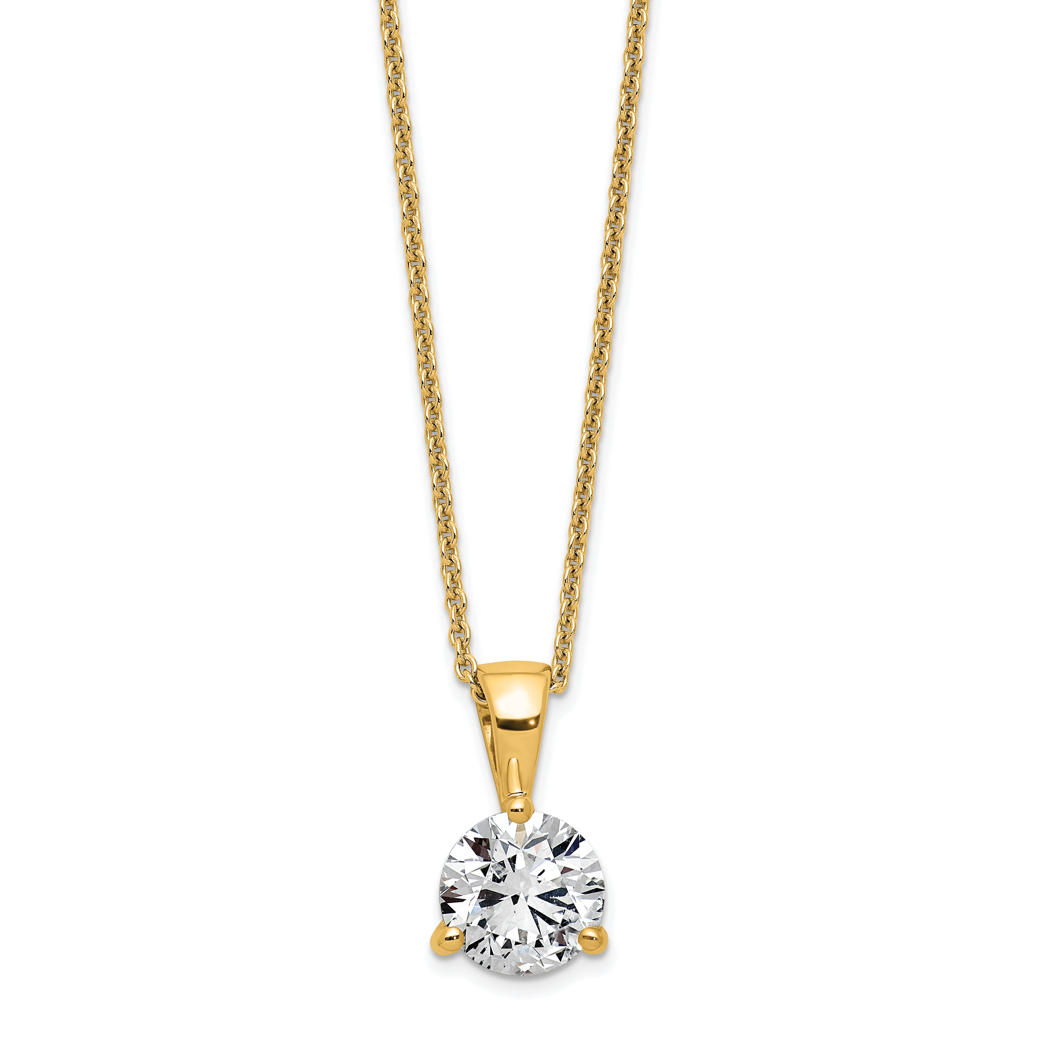 14k 1 carat Lab Grown Diamond VS/SI+ G+ Three Prong 18 inch Solitare Pendant Necklace