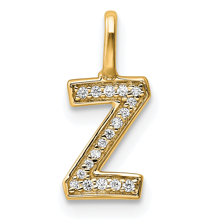14K Yellow Gold Diamond Letter Z Initial Pendant