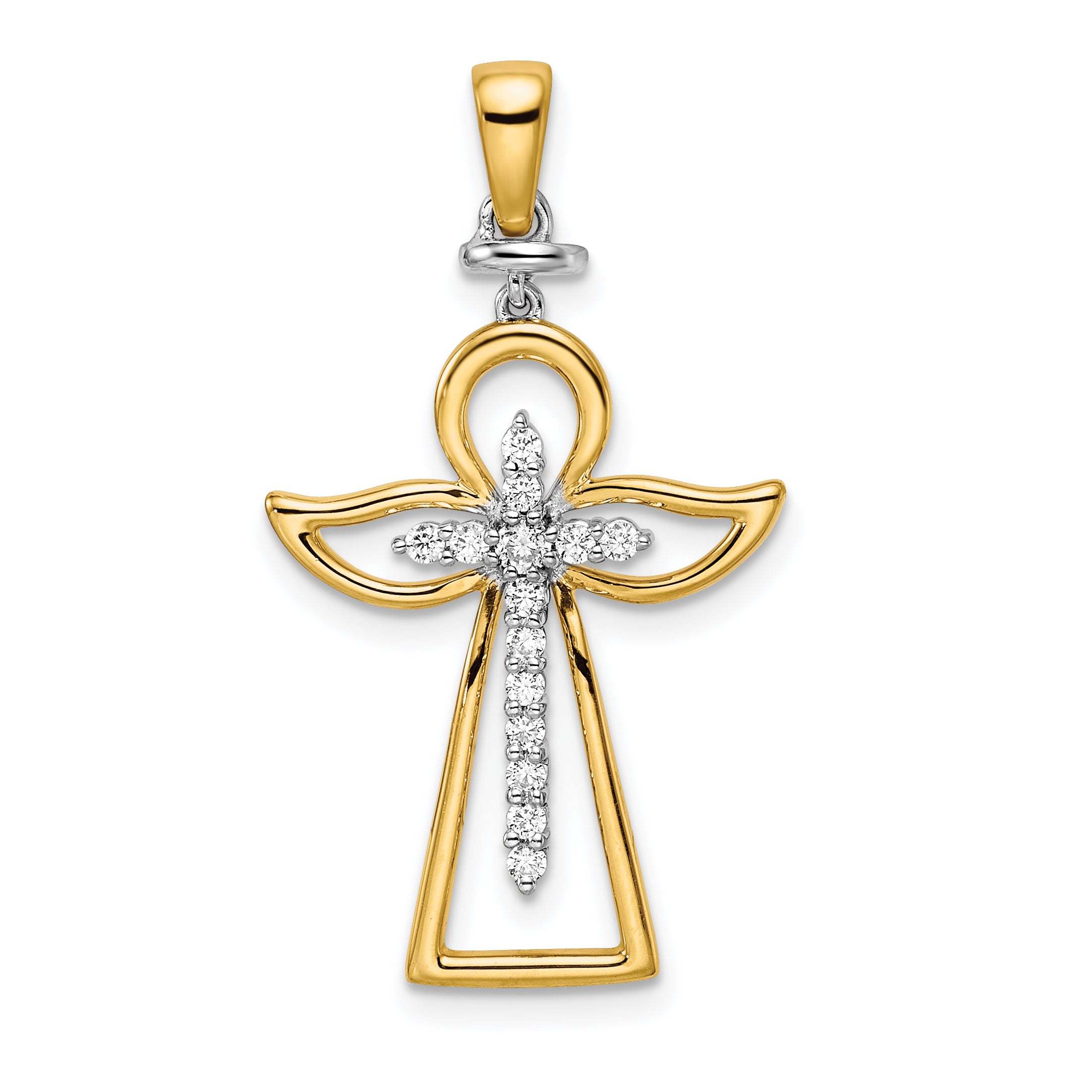 14k Two-tone Polished Diamond Cross