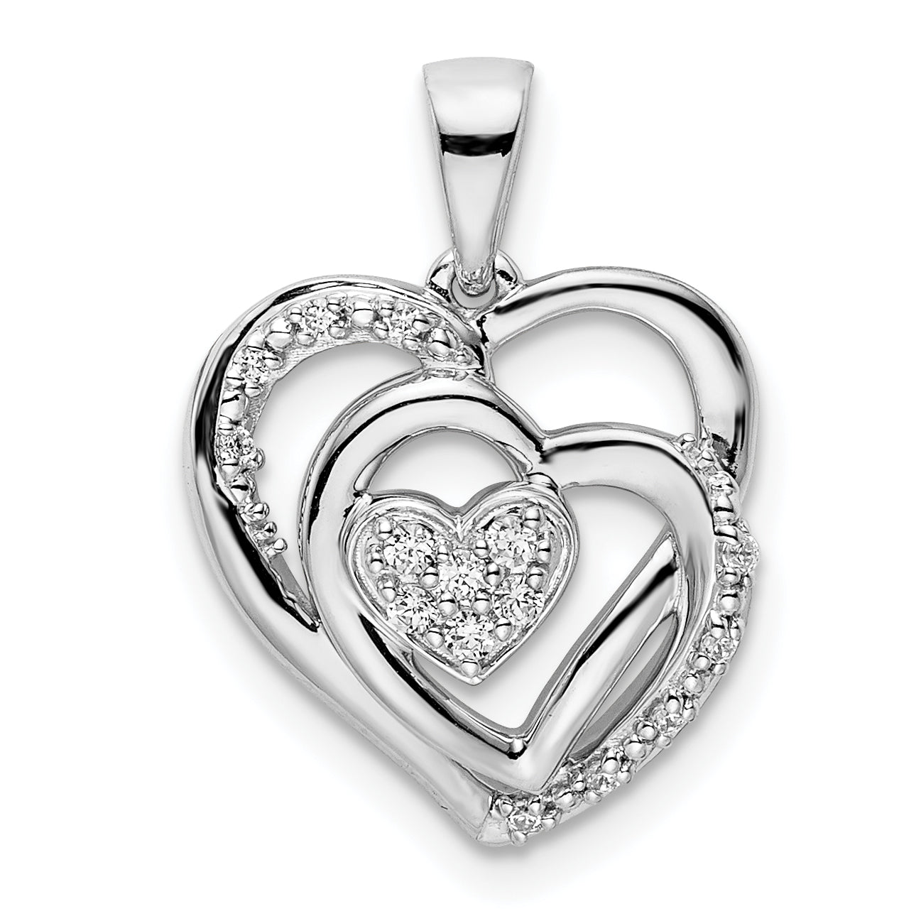 14k White Gold Polished Heart Diamond Pendant