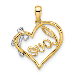14k Two-tone Polished Heart with Bow Diamond Pendant