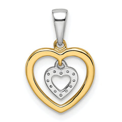 14k Two-tone Heart Dangle Diamond Pendant
