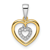 14k Two-tone Heart Dangle Diamond Pendant