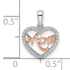 14k Two-tone Diamond White and Rose Mom Heart Pendant