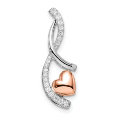 14k Two-tone White and Rose Heart Diamond Chain Slide