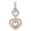 14k Two-tone White and Rose Hearts Dangle Diamond Pendant