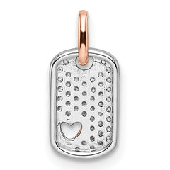 14k Two-tone White and Rose Small Dog Tag w/Heart Diamond Pendant
