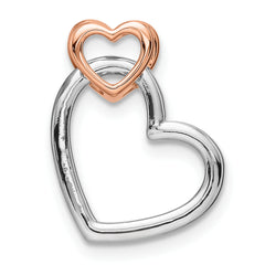14k Two Tone Rose and White Gold 1/4 carat Lab Grown Diamond VS/SI+ G+ Complete Double Heart Chain Slide Pendant