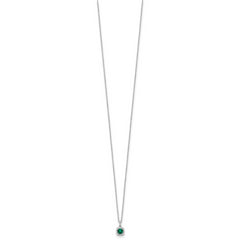 10k White Gold 1/10 carat Lab Grown Diamond VS/SI+ G+ and Created Emerald Complete 18 inch Pendant Necklace