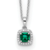 10k White Gold 1/10 carat Lab Grown Diamond VS/SI+ G+ and Created Emerald Complete 18 inch Pendant Necklace