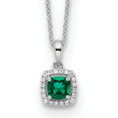 14k White Gold 1/10 carat Lab Grown Diamond VS/SI+ G+ and Created Emerald Complete 18 inch Pendant Necklace