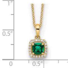14k 1/10 carat Lab Grown Diamond VS/SI+ G+ and Created Emerald Complete 18 inch Pendant Necklace
