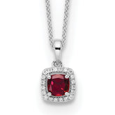 10k White Gold 1/10 carat Lab Grown Diamond VS/SI+ G+ and Created Ruby Complete 18 inch Pendant Necklace