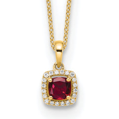 14k 1/10 carat Lab Grown Diamond VS/SI+ G+ and Created Ruby Complete 18 inch Pendant Necklace