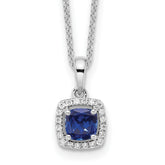 10k White Gold 1/10 carat Lab Grown Diamond VS/SI+ G+ and Created Sapphire Complete 18 inch Pendant Necklace