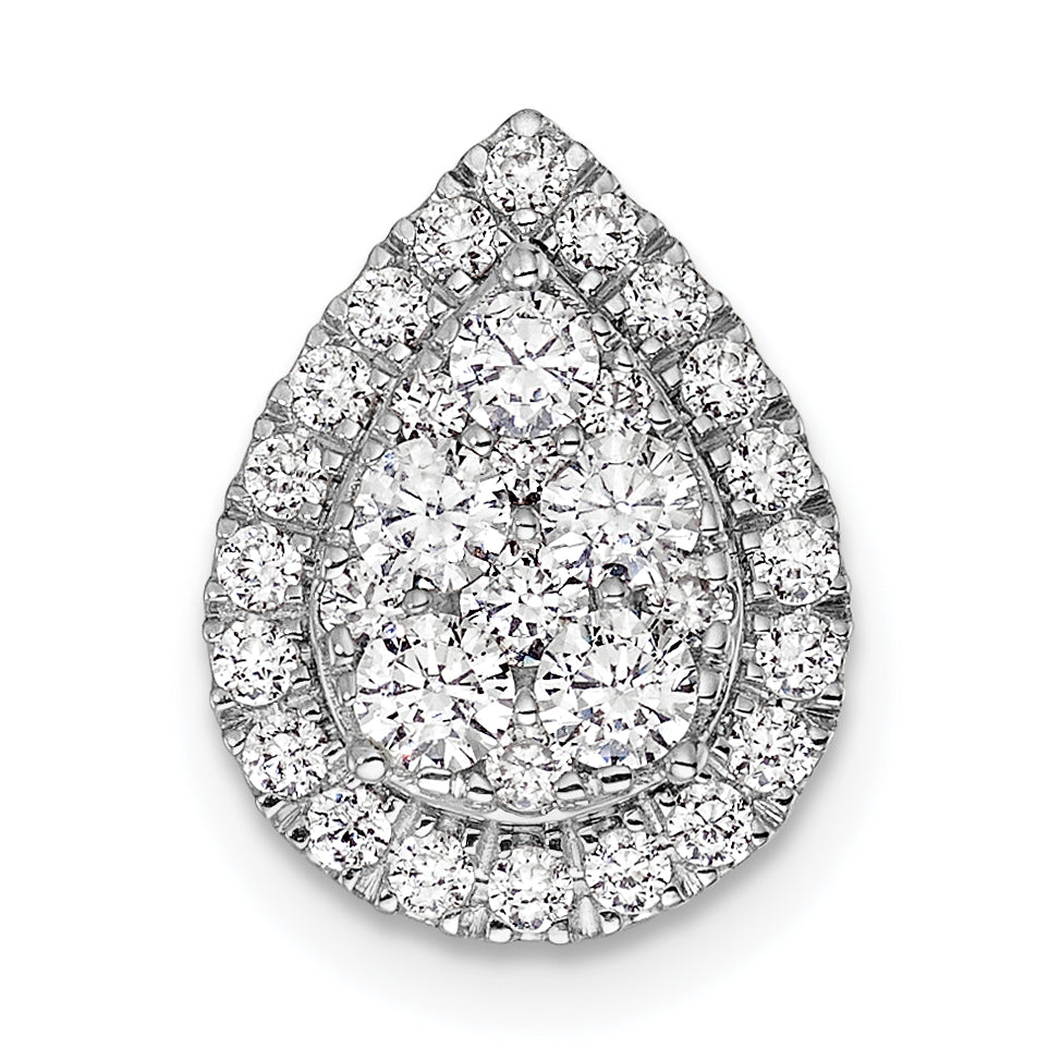 14k White Gold 5/8 carat Lab Grown Diamond VS/SI+ G+ Complete Teardrop Halo Chain Slide Pendant