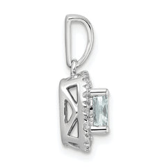 14k White Gold 1/4 carat Lab Grown Diamond VS/SI+ G+ March Birthstone Aquamarine Halo Pendant