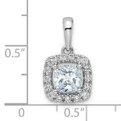 14k White Gold 1/4 carat Lab Grown Diamond VS/SI+ G+ March Birthstone Aquamarine Halo Pendant